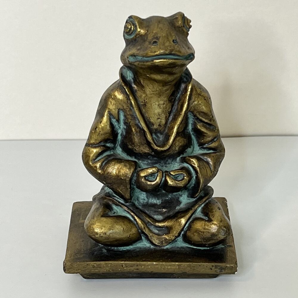 Bronze Finish Meditating Frog Yoga Buddha Resin Bookend SPI San Pacific 6 in